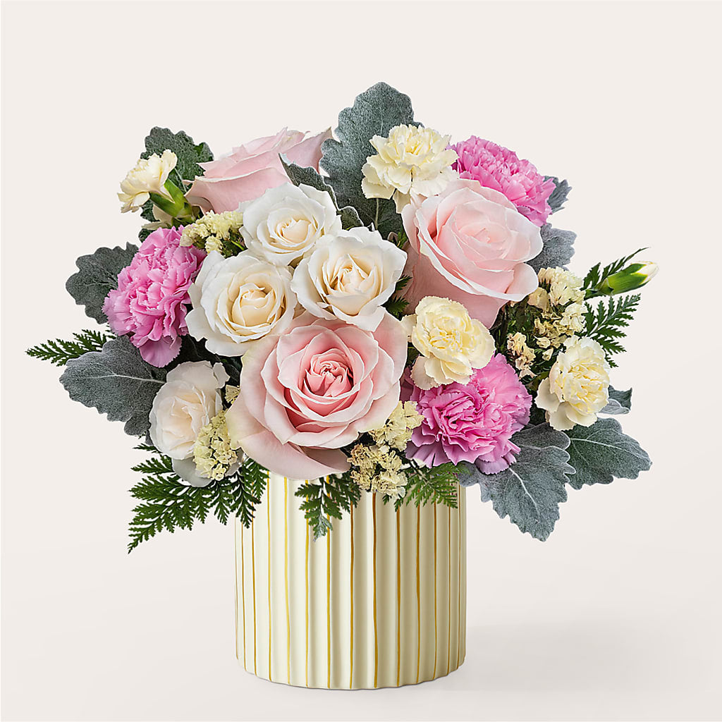 Blissful Moments Bouquet with Ivory Vase – Mulhearn Flowers Llc, West Monroe LA