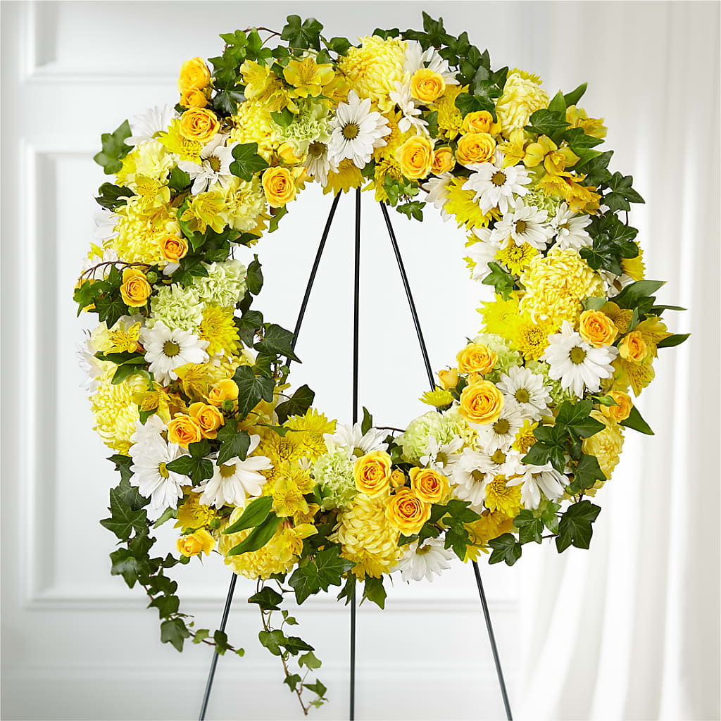 Golden Remembrance Wreath – Mulhearn Flowers Llc, West Monroe LA