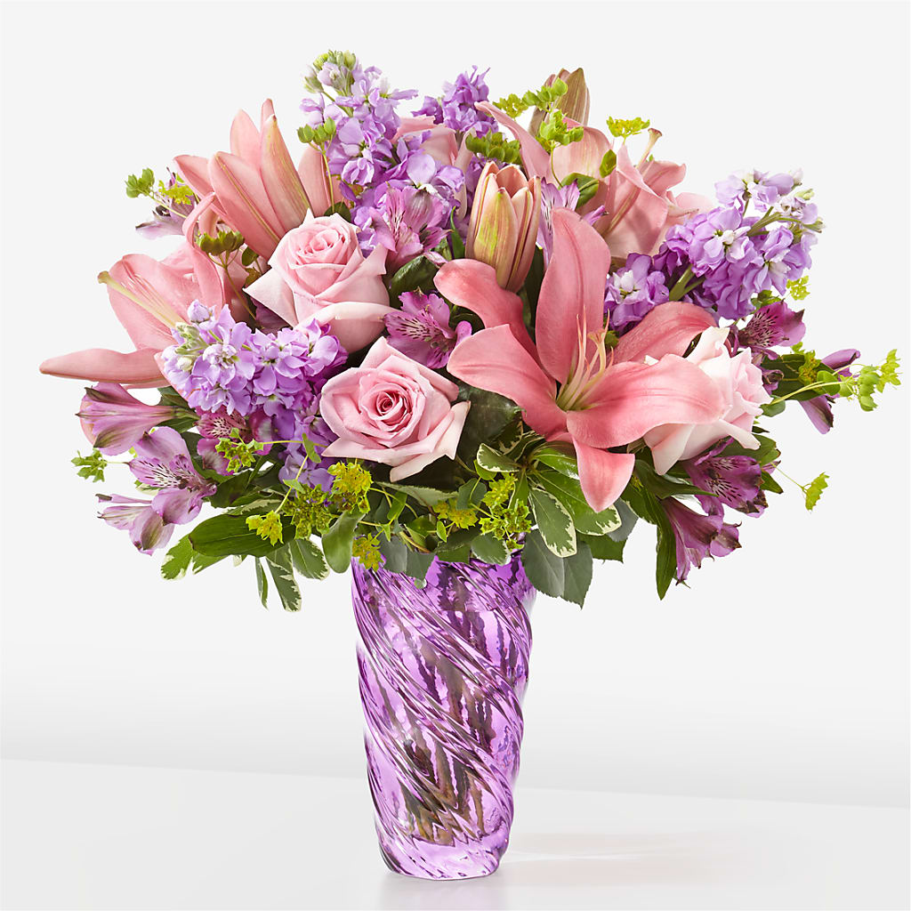 Precious Petals Bouquet with Luxe Swirl Vase – Mulhearn Flowers Llc, West Monroe LA