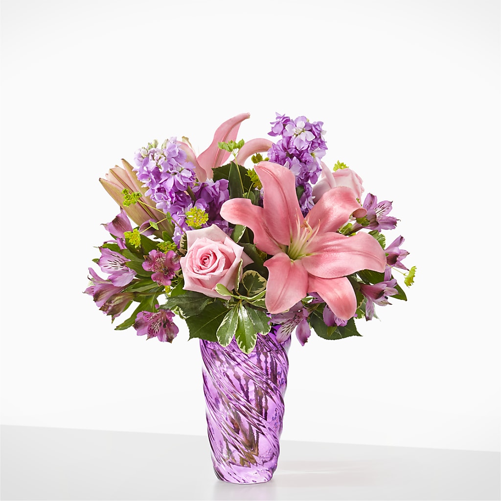 Precious Petals Bouquet with Luxe Swirl Vase – Mulhearn Flowers Llc, West Monroe LA